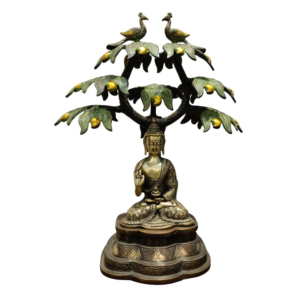 Peace Beneath the Peacocks Buddha Tree Showpiece