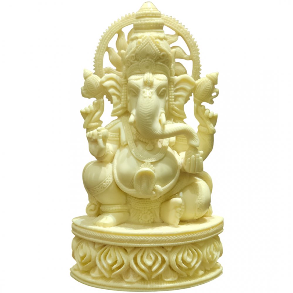 Serene White Marble Ganesha Statue on Lotus Base