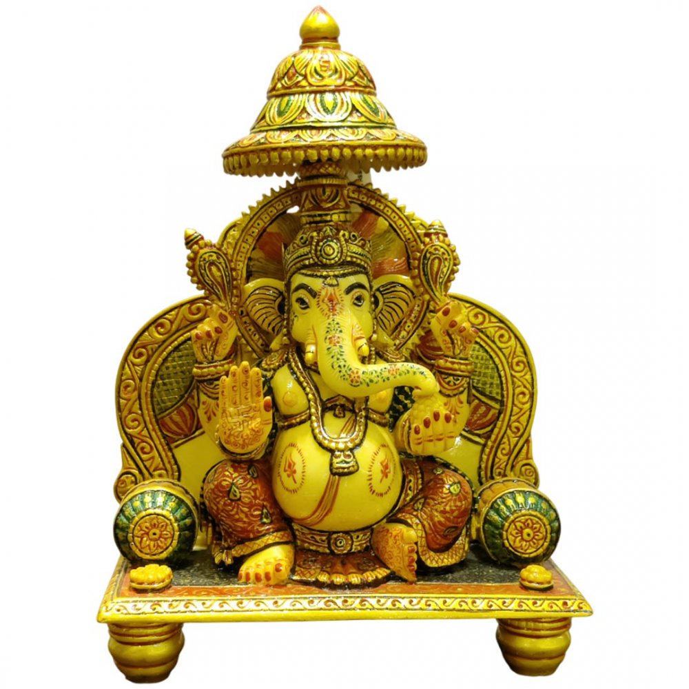 Blessing Ganesha Statue Under Ornate Canopy