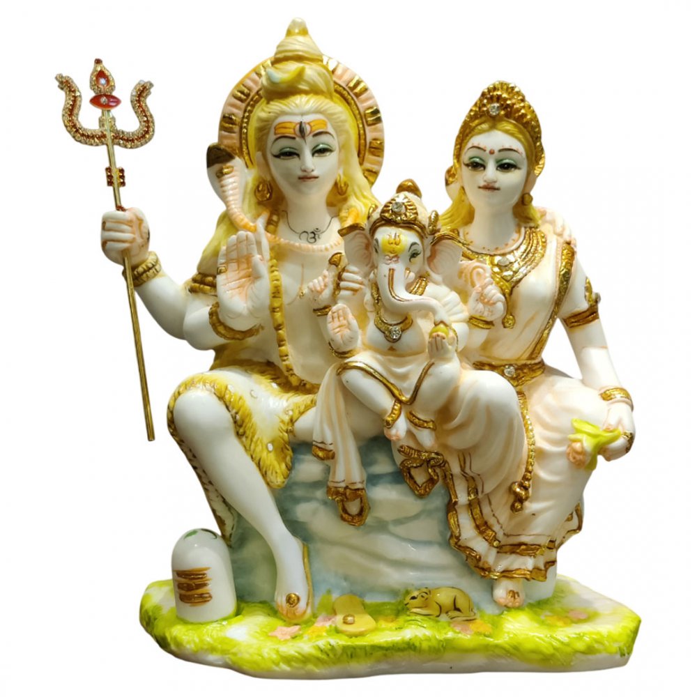 Divine Shiva Family Statue in White Marble Finish