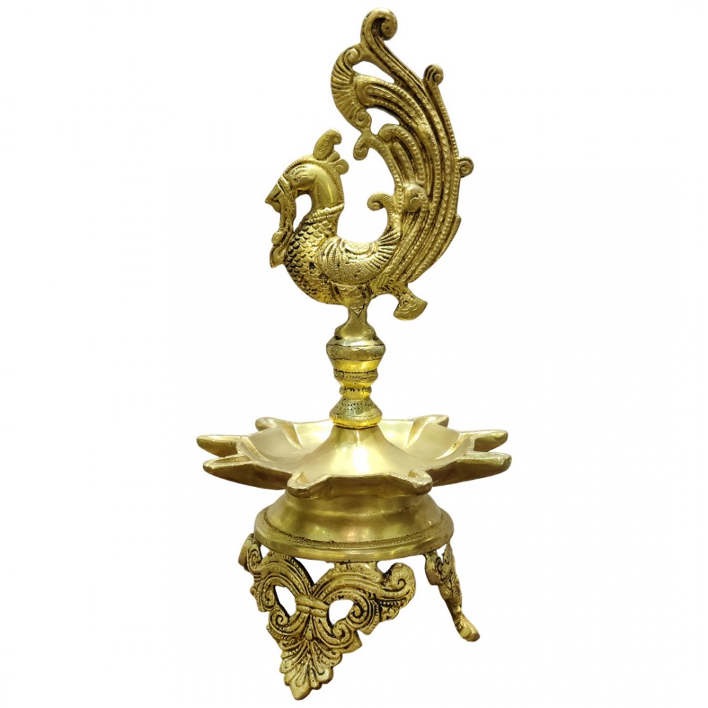 Elegant Brass Peacock Multi Wick Diya