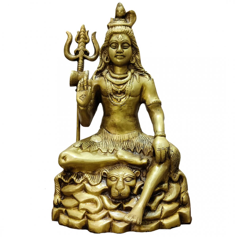 Seated Brass Lord Shiva Statue on Tiger Skin