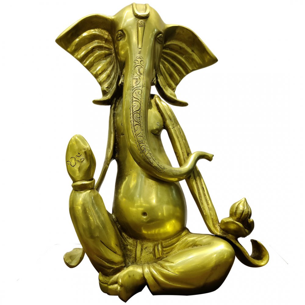 Meditative Brass Ganesha with Lotus