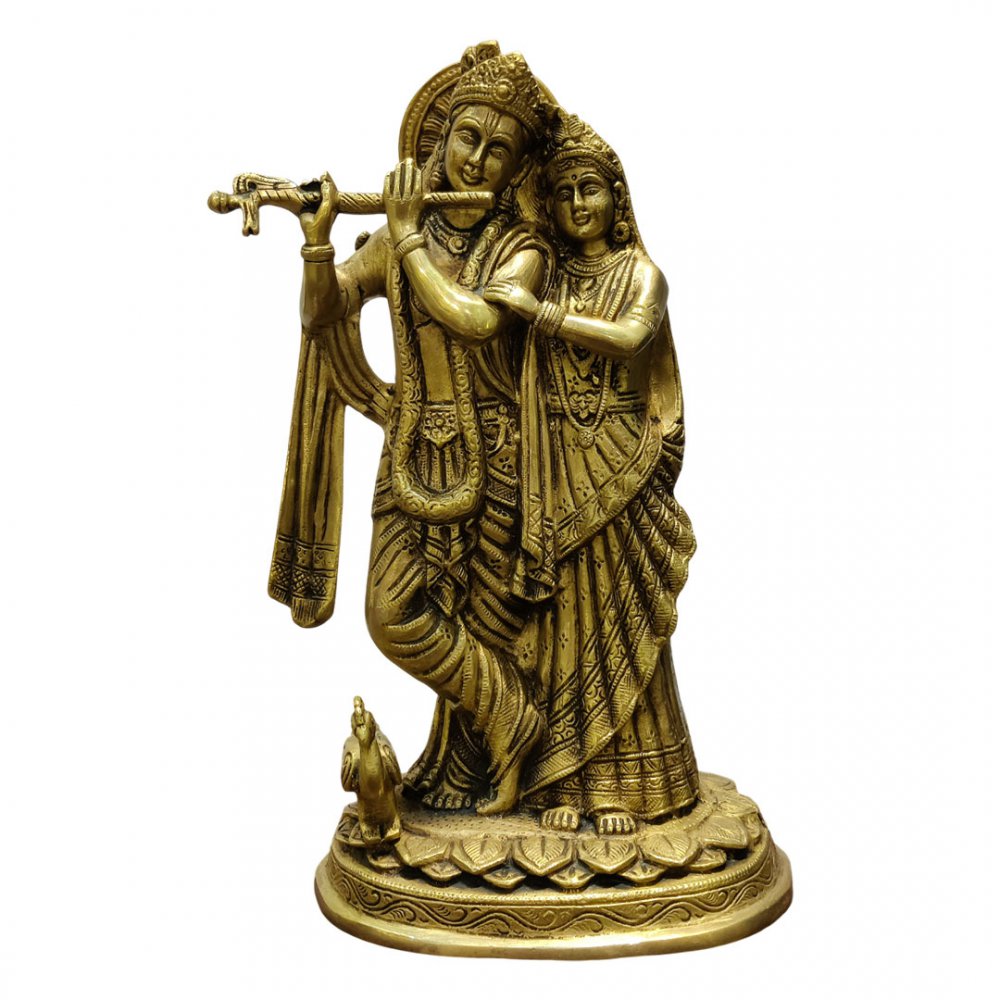 Enchanting Brass Radha Krishna Idol with Flute