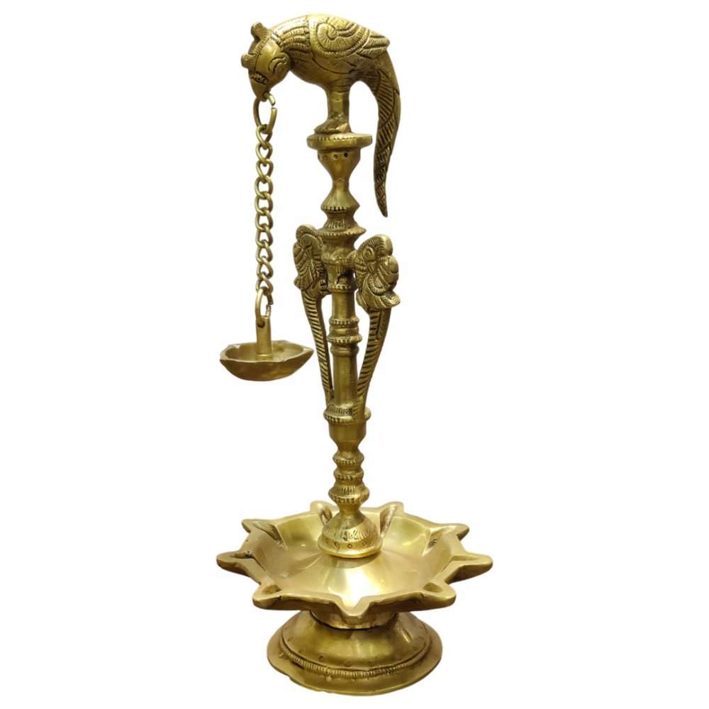 Brass Parrot Hanging Diya with Intricate Design Traditional Oil Lamp