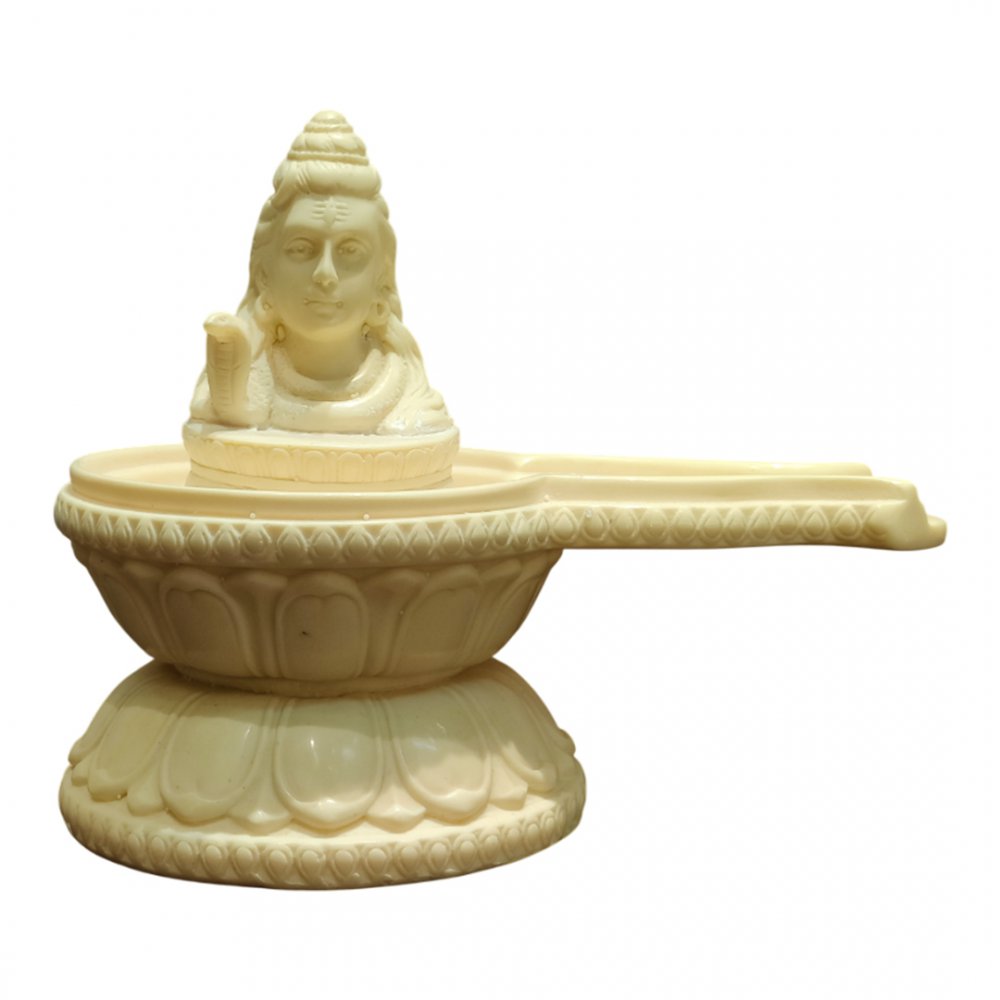 Ivory Marble Shivling with Lord Shiva Bust Sacred Marble Shivling for Home Temple and Decor