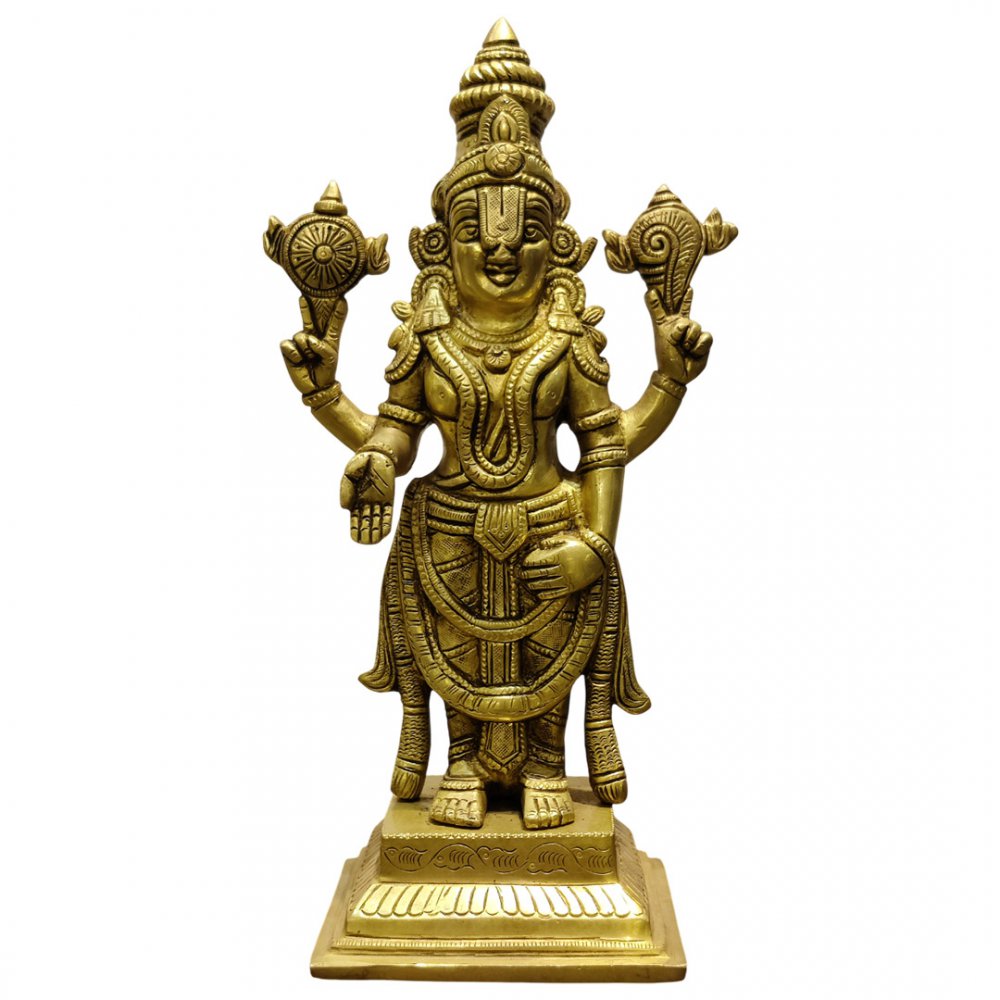 Divine Lord Vishnu Brass Idol Four Armed Shankh Chakra Murti for Home Temple