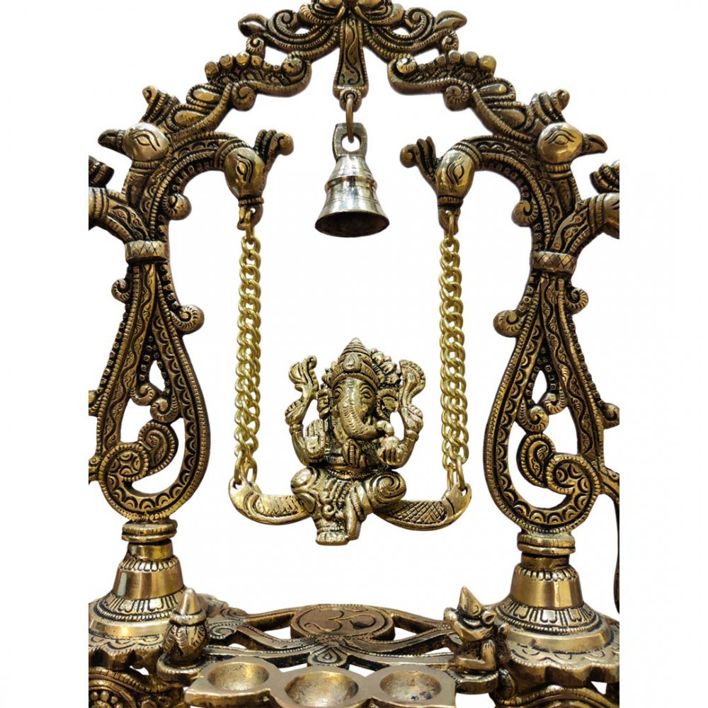 Ornate Brass Swinging Ganesha with Bell