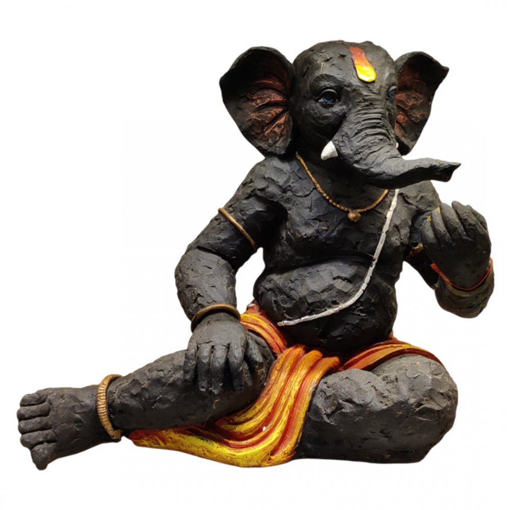 Handcrafted Clay Reclining Ganesha with Orange Dhoti