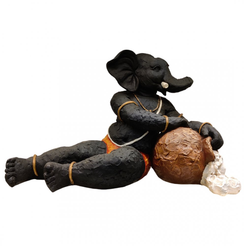 Handcrafted Clay Baby Ganesha Idol with Butter Pot Adorable Decorative Showpiece