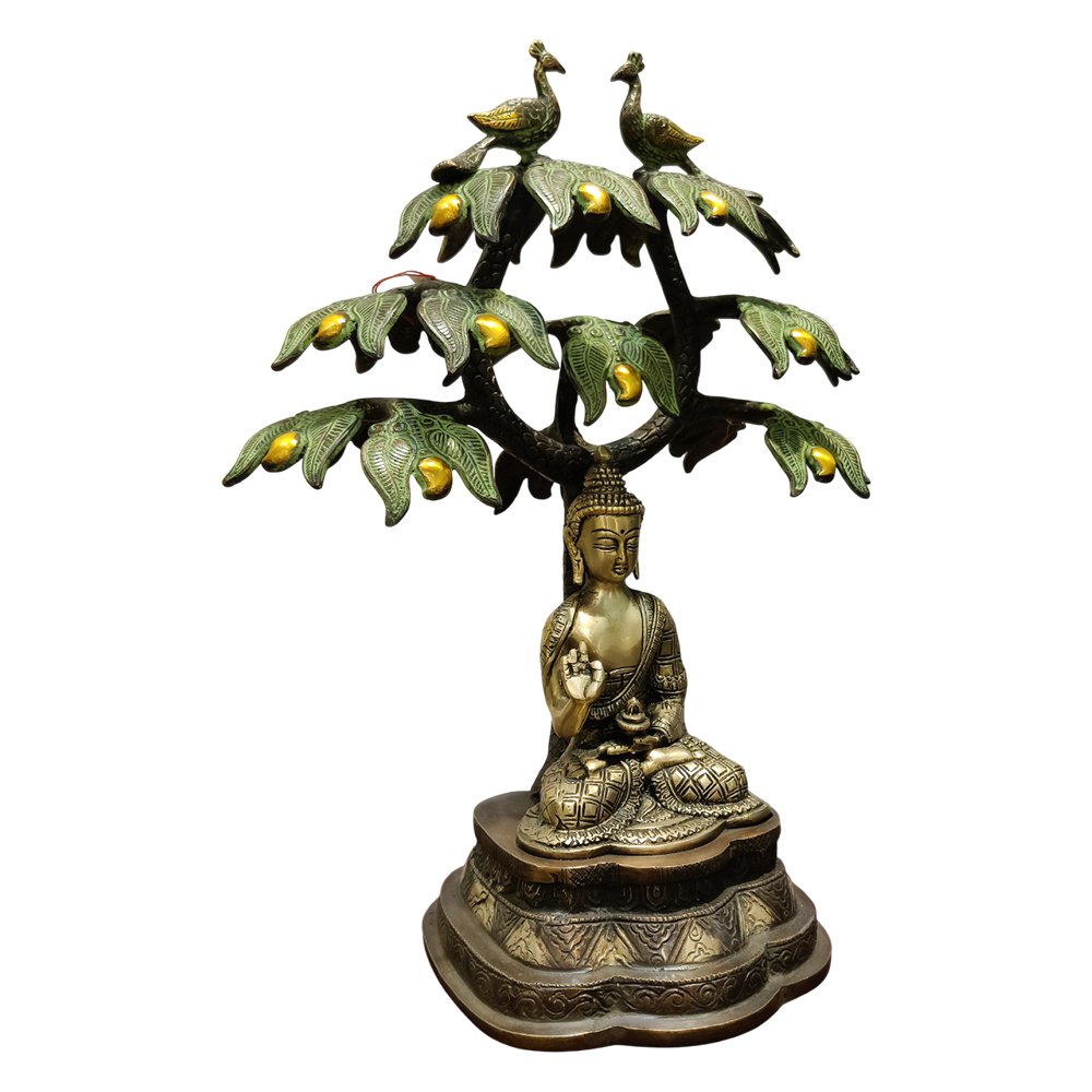 Peace Beneath the Peacocks Buddha Tree Showpiece