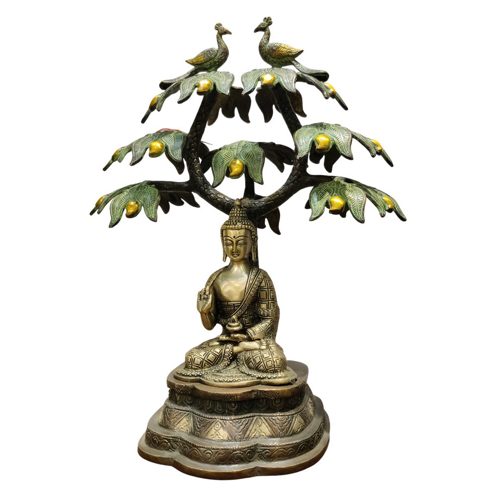 Peace Beneath the Peacocks Buddha Tree Showpiece