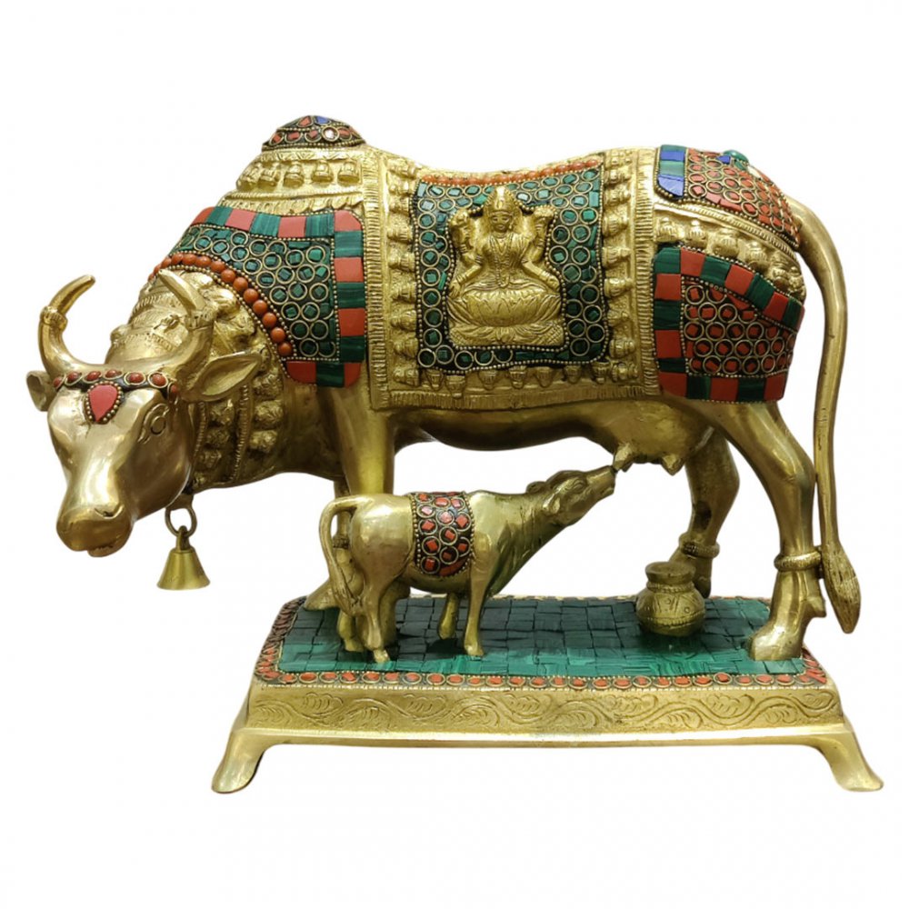 Brass Kamadhenu Cow with Calf Wish-Fulfilling Divine Cow