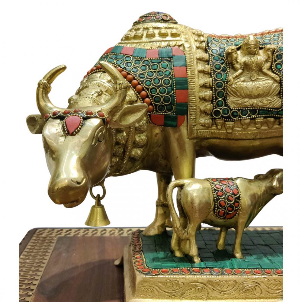 Brass Kamadhenu Cow with Calf Wish-Fulfilling Divine Cow