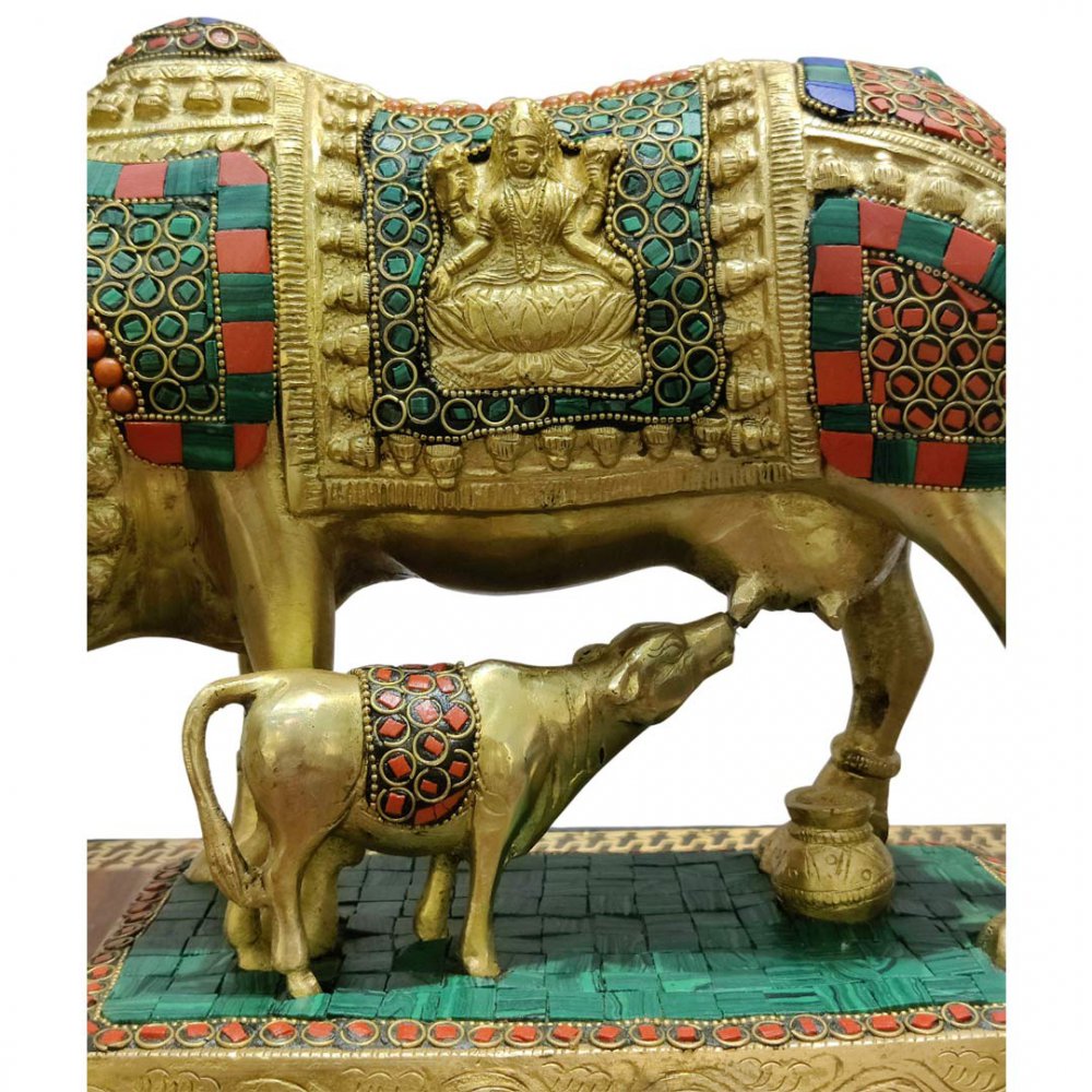 Brass Kamadhenu Cow with Calf Wish-Fulfilling Divine Cow