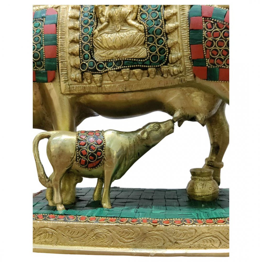 Brass Kamadhenu Cow with Calf Wish-Fulfilling Divine Cow