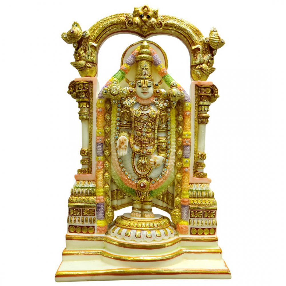 Ornate Marble Statue of Lord Venkateswara with Arch