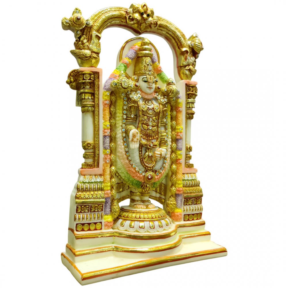 Ornate Marble Statue of Lord Venkateswara with Arch