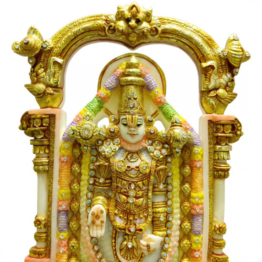 Ornate Marble Statue of Lord Venkateswara with Arch