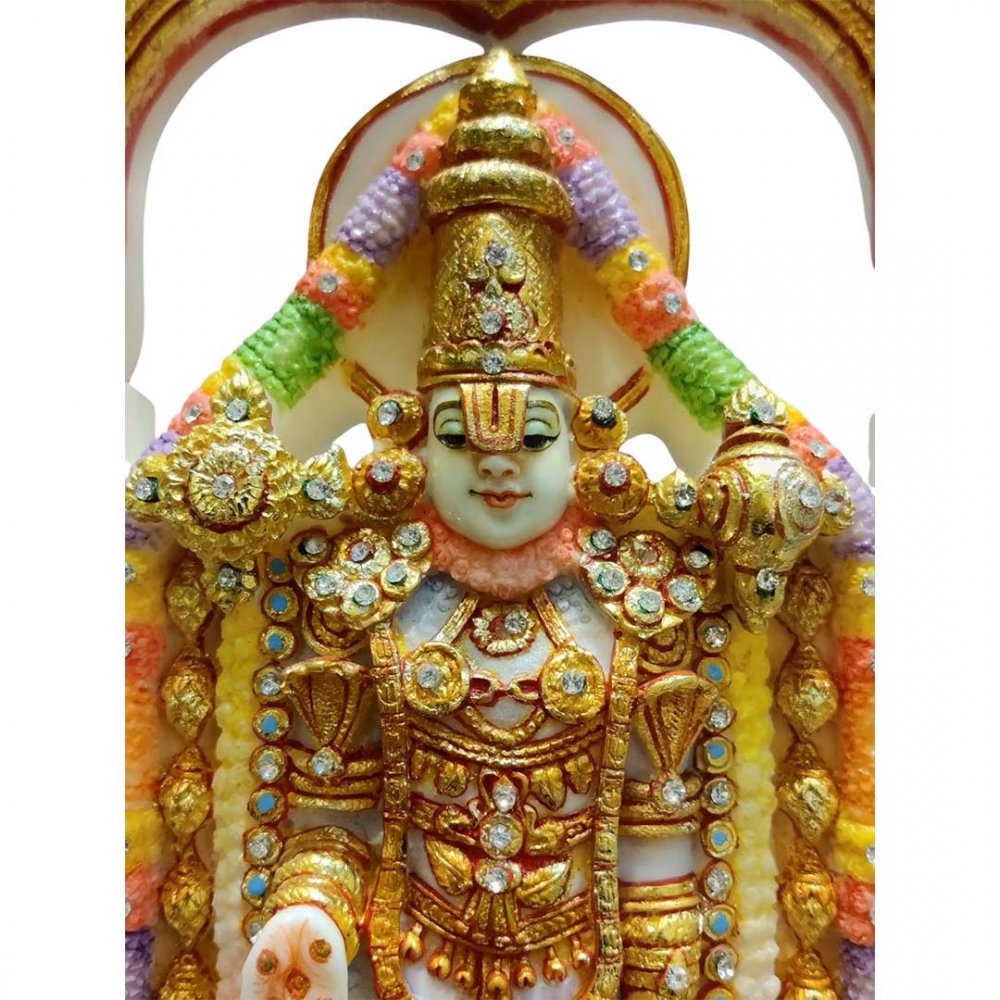 Ornate Marble Statue of Lord Venkateswara with Arch
