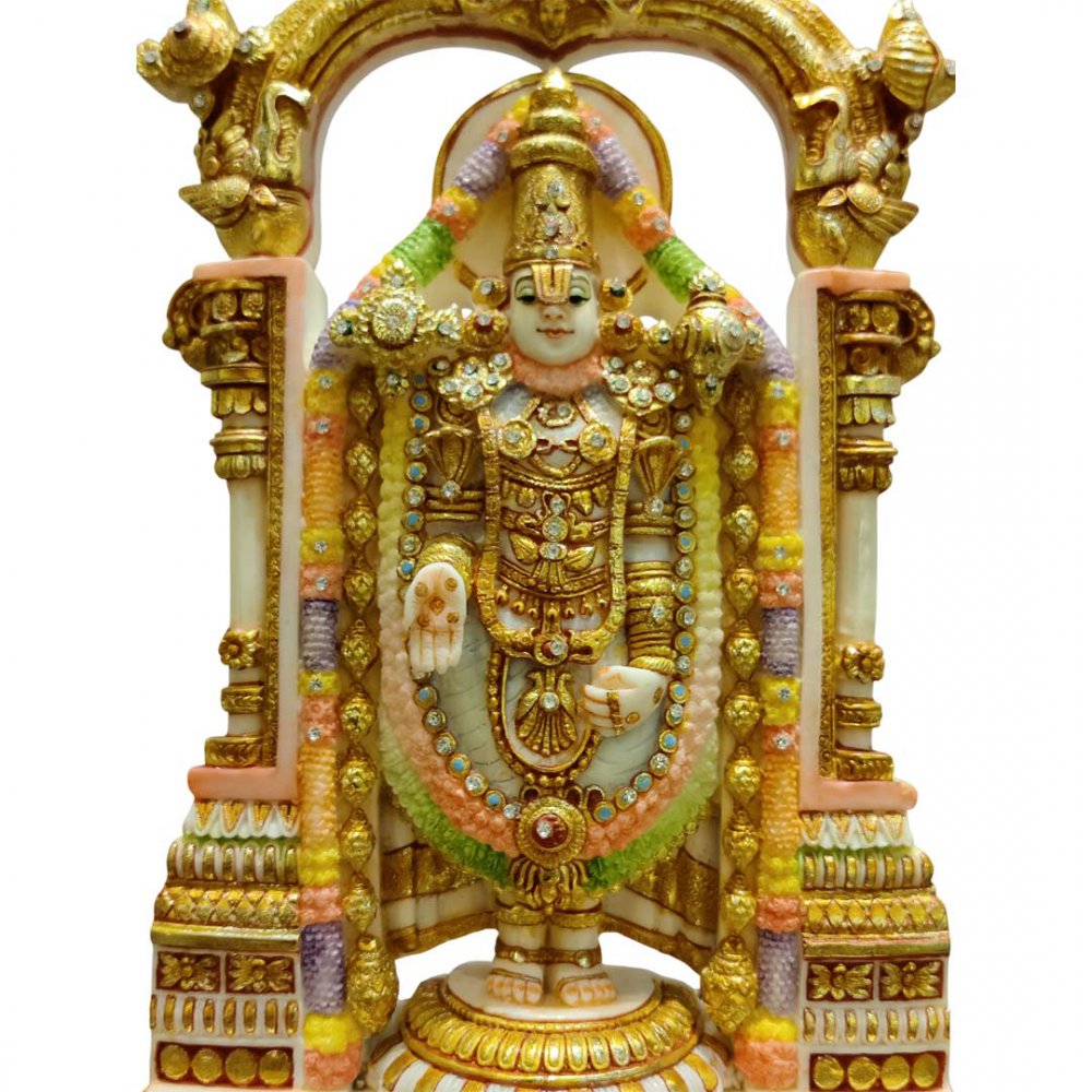 Ornate Marble Statue of Lord Venkateswara with Arch