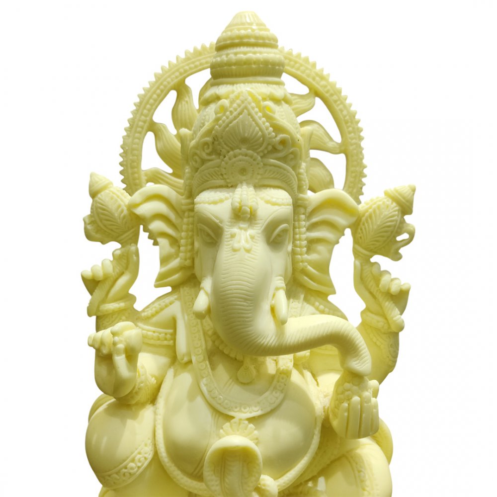 Serene White Marble Ganesha Statue on Lotus Base
