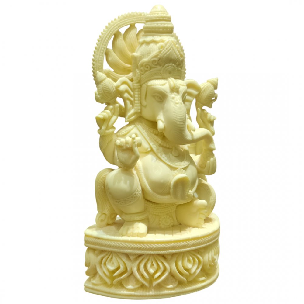 Serene White Marble Ganesha Statue on Lotus Base