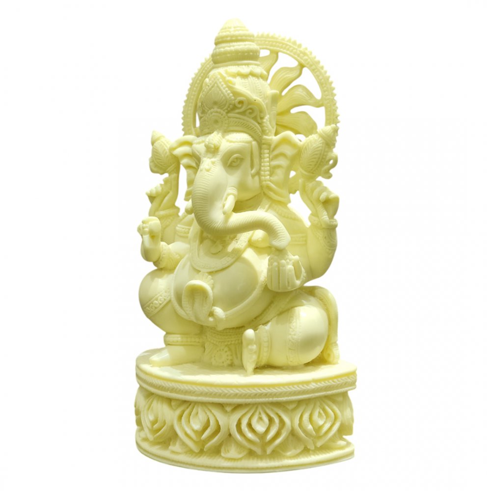 Serene White Marble Ganesha Statue on Lotus Base