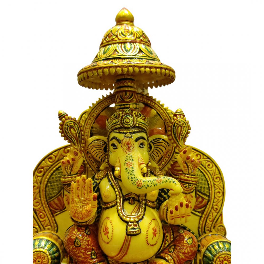 Blessing Ganesha Statue Under Ornate Canopy