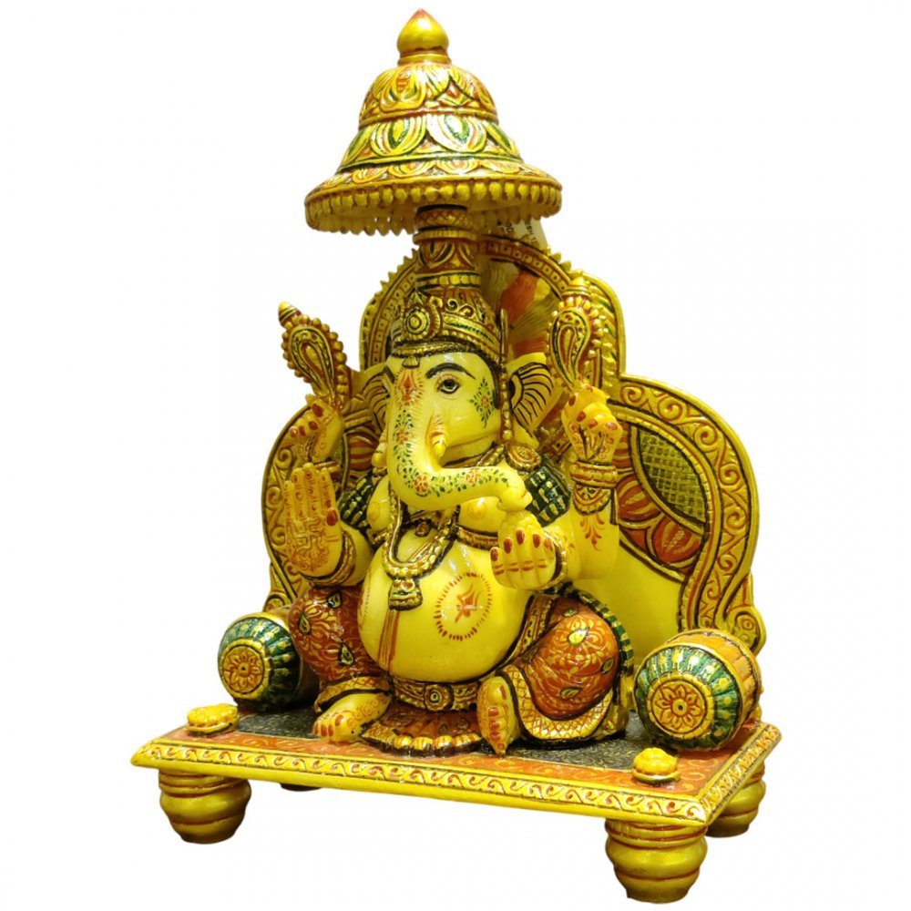 Blessing Ganesha Statue Under Ornate Canopy