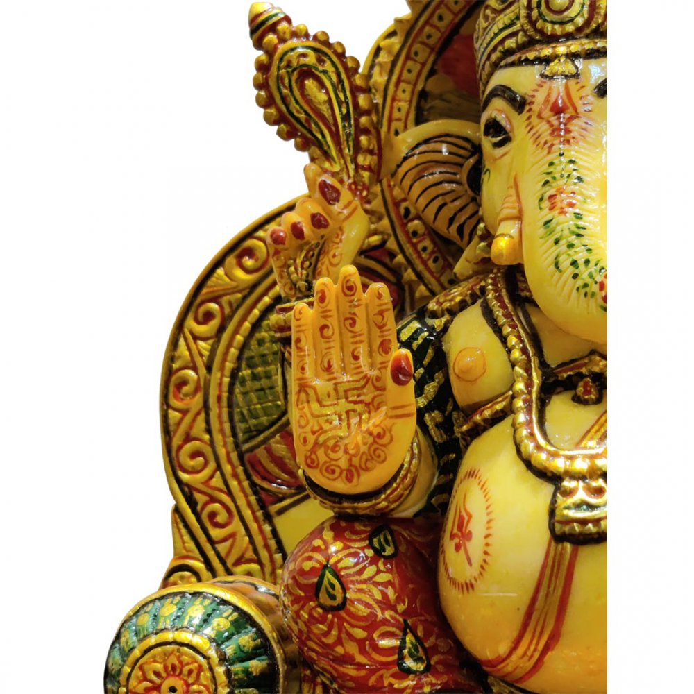 Blessing Ganesha Statue Under Ornate Canopy