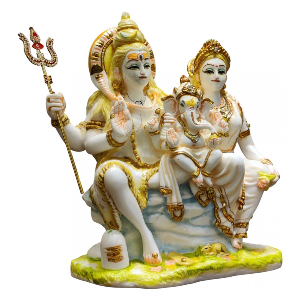 Divine Shiva Family Statue in White Marble Finish