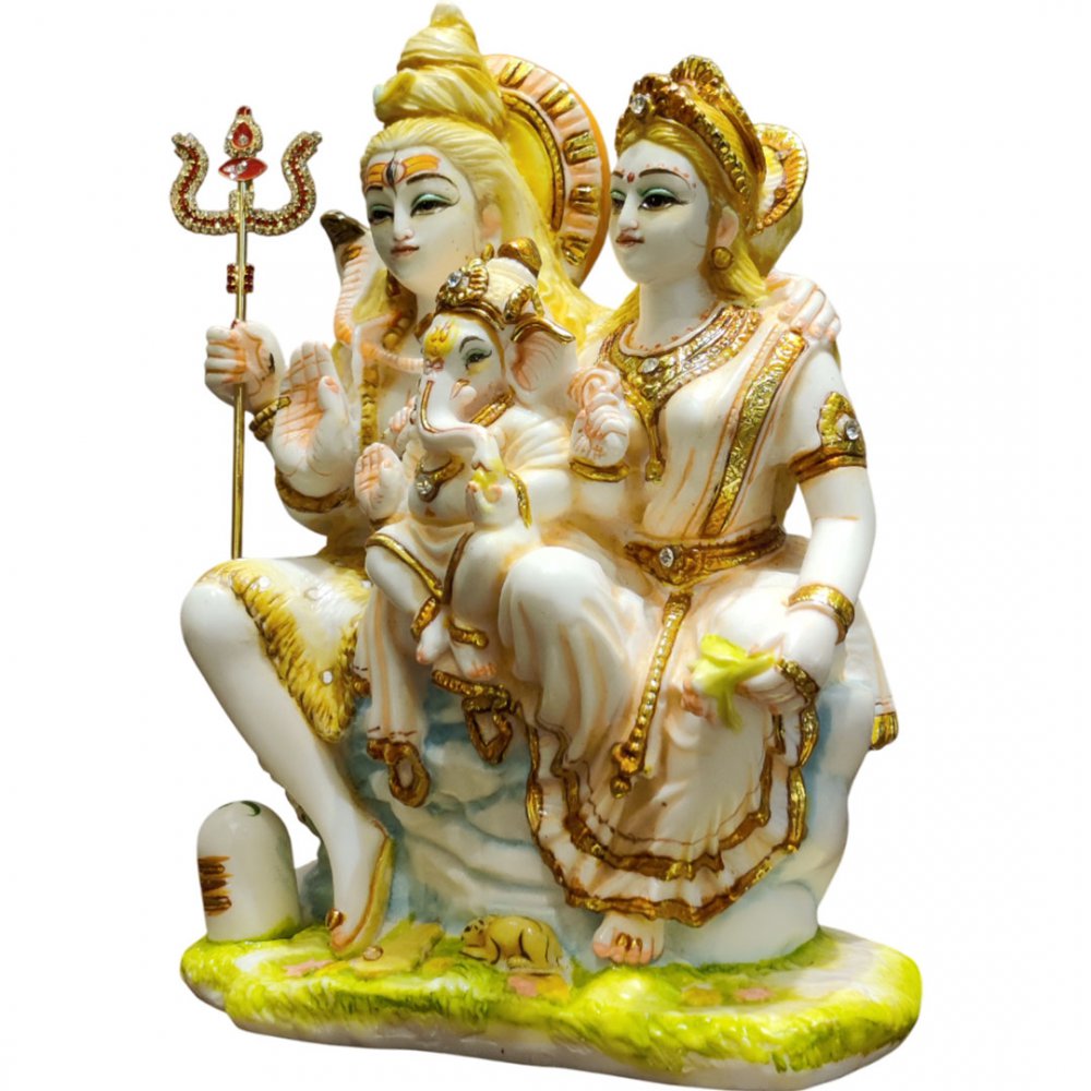 Divine Shiva Family Statue in White Marble Finish