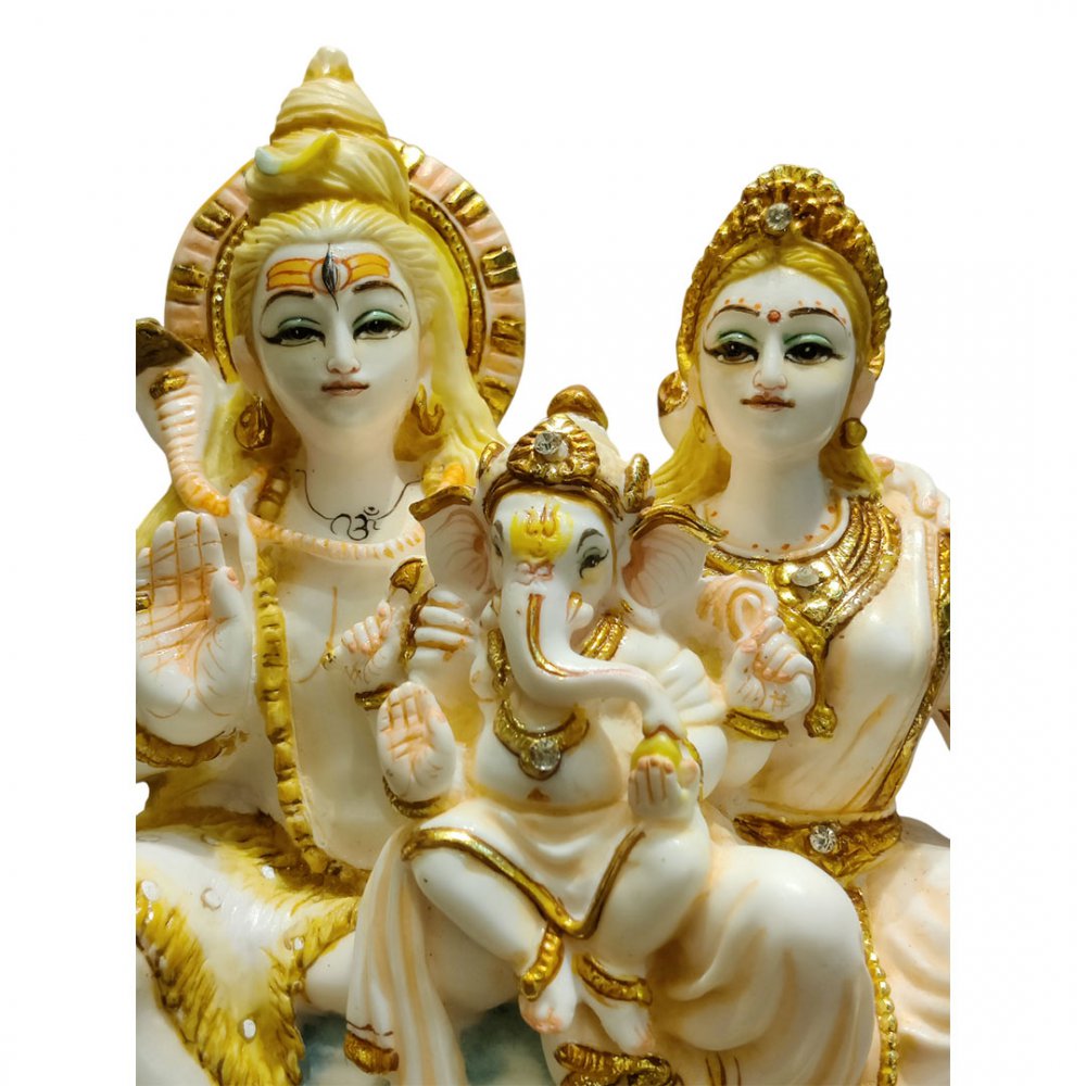 Divine Shiva Family Statue in White Marble Finish