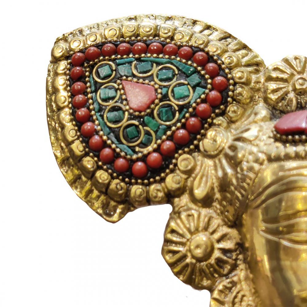 Brass Idol of Lord Krishna as Shrinathji with Stone Inlay