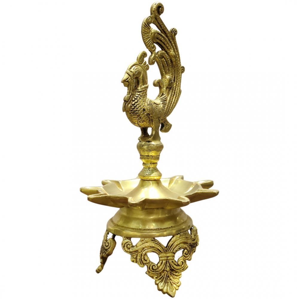 Elegant Brass Peacock Multi Wick Diya