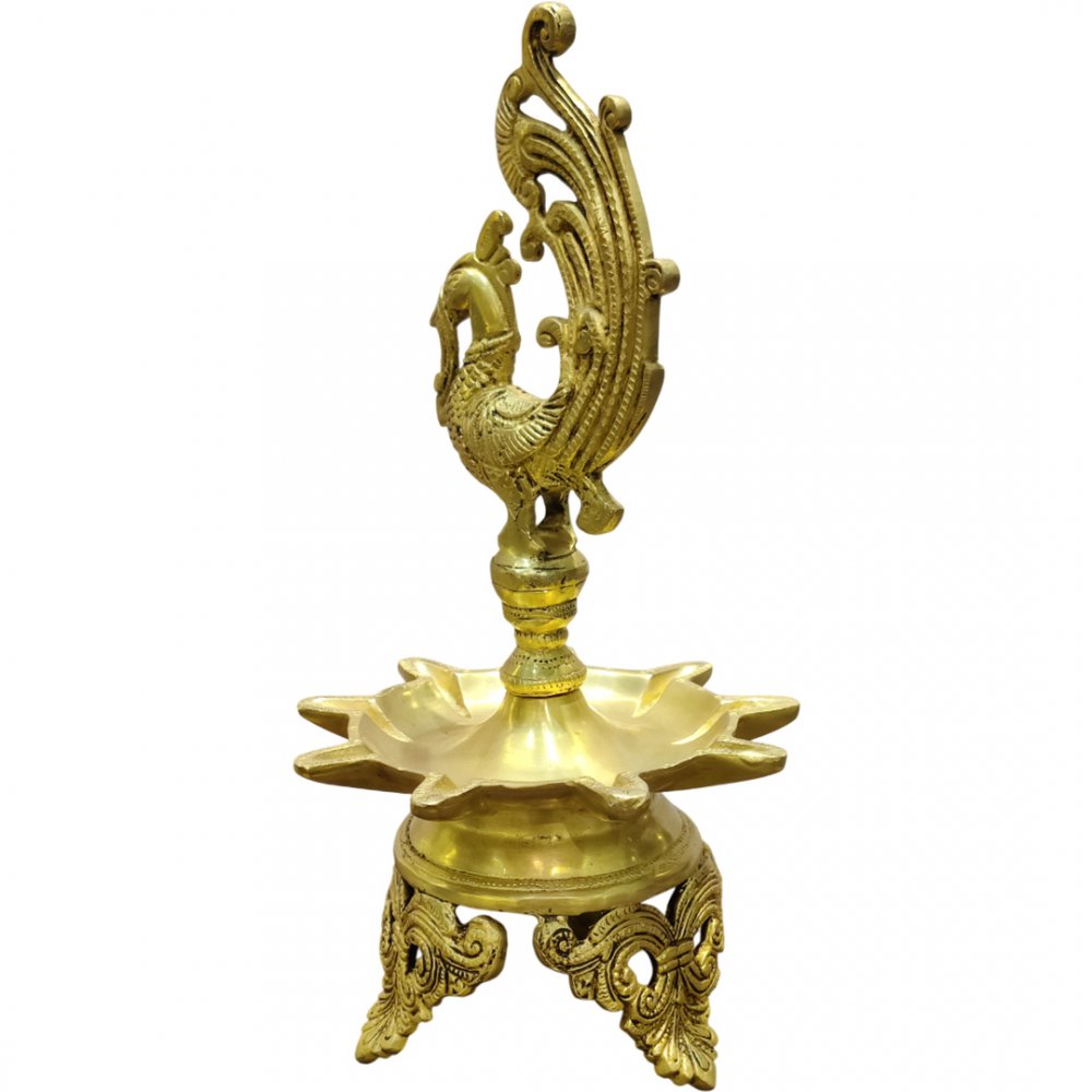 Elegant Brass Peacock Multi Wick Diya