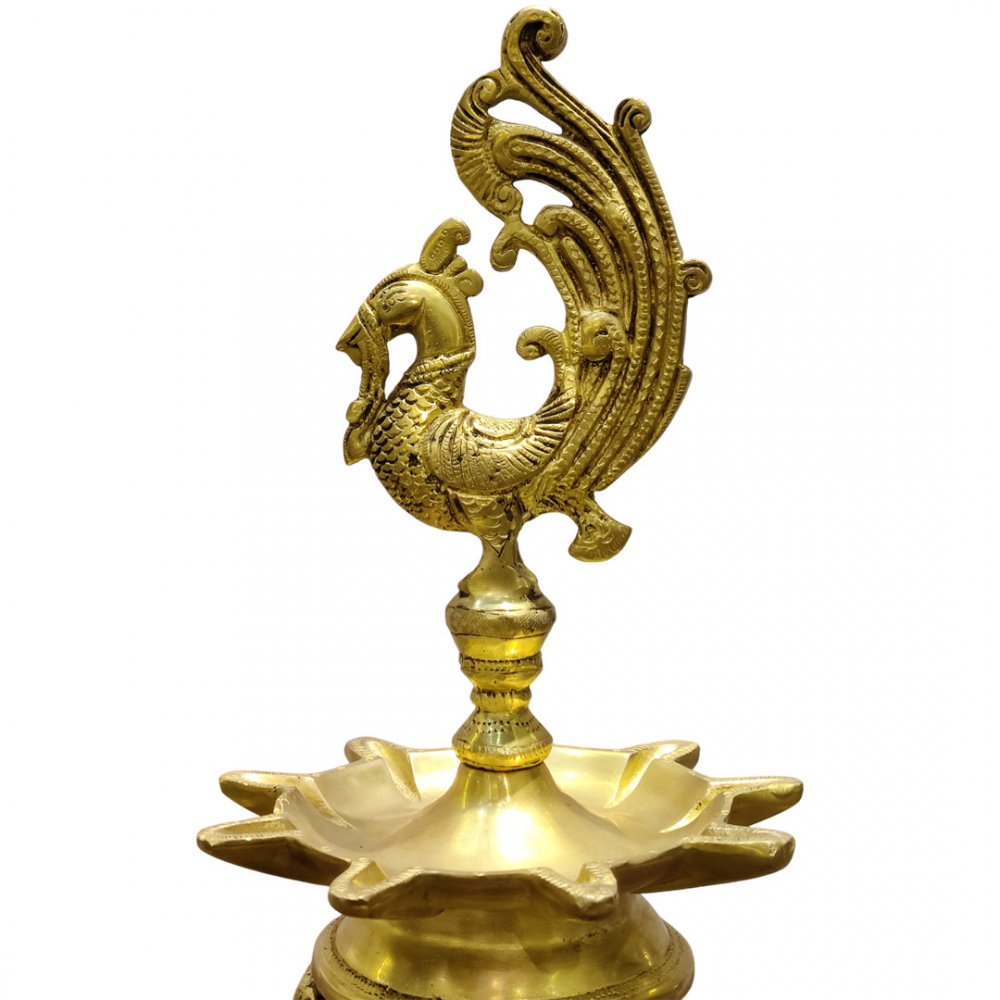 Elegant Brass Peacock Multi Wick Diya