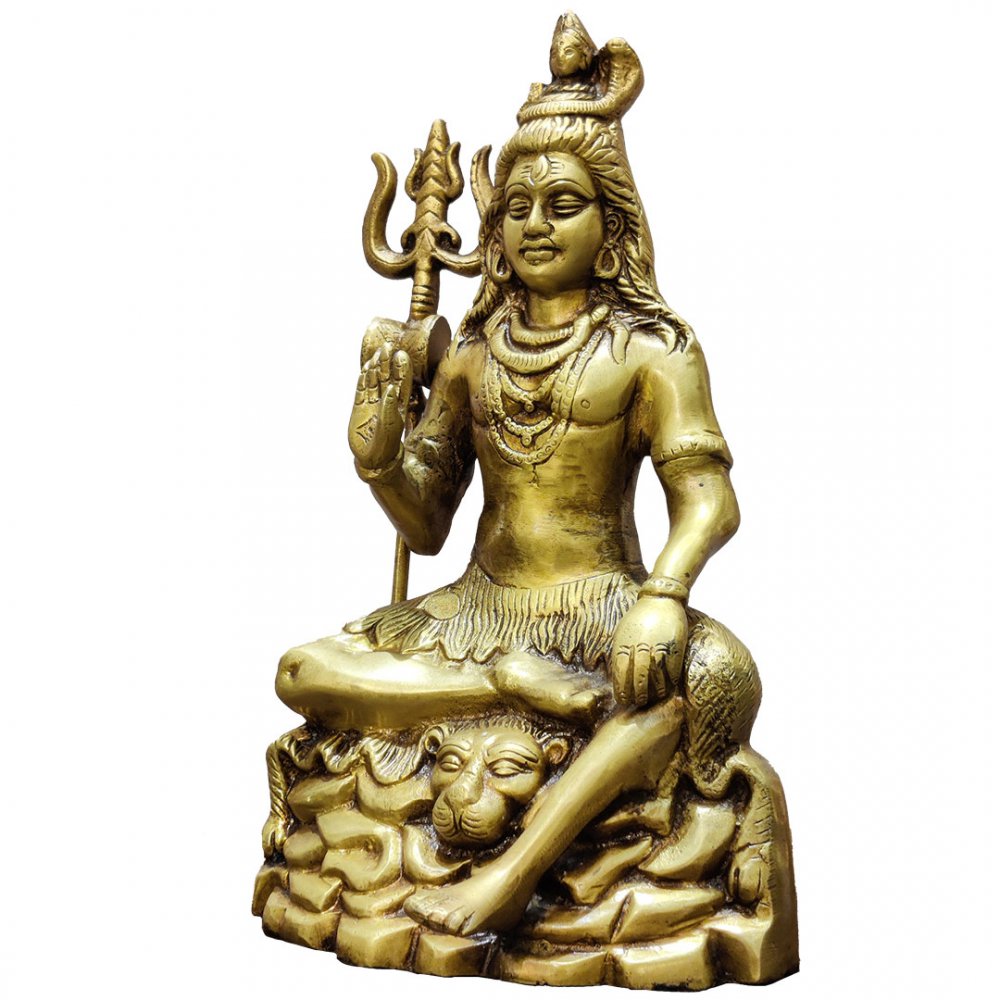 Seated Brass Lord Shiva Statue on Tiger Skin