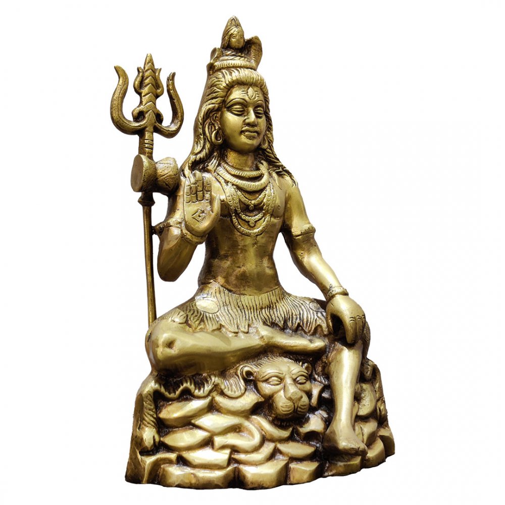 Seated Brass Lord Shiva Statue on Tiger Skin