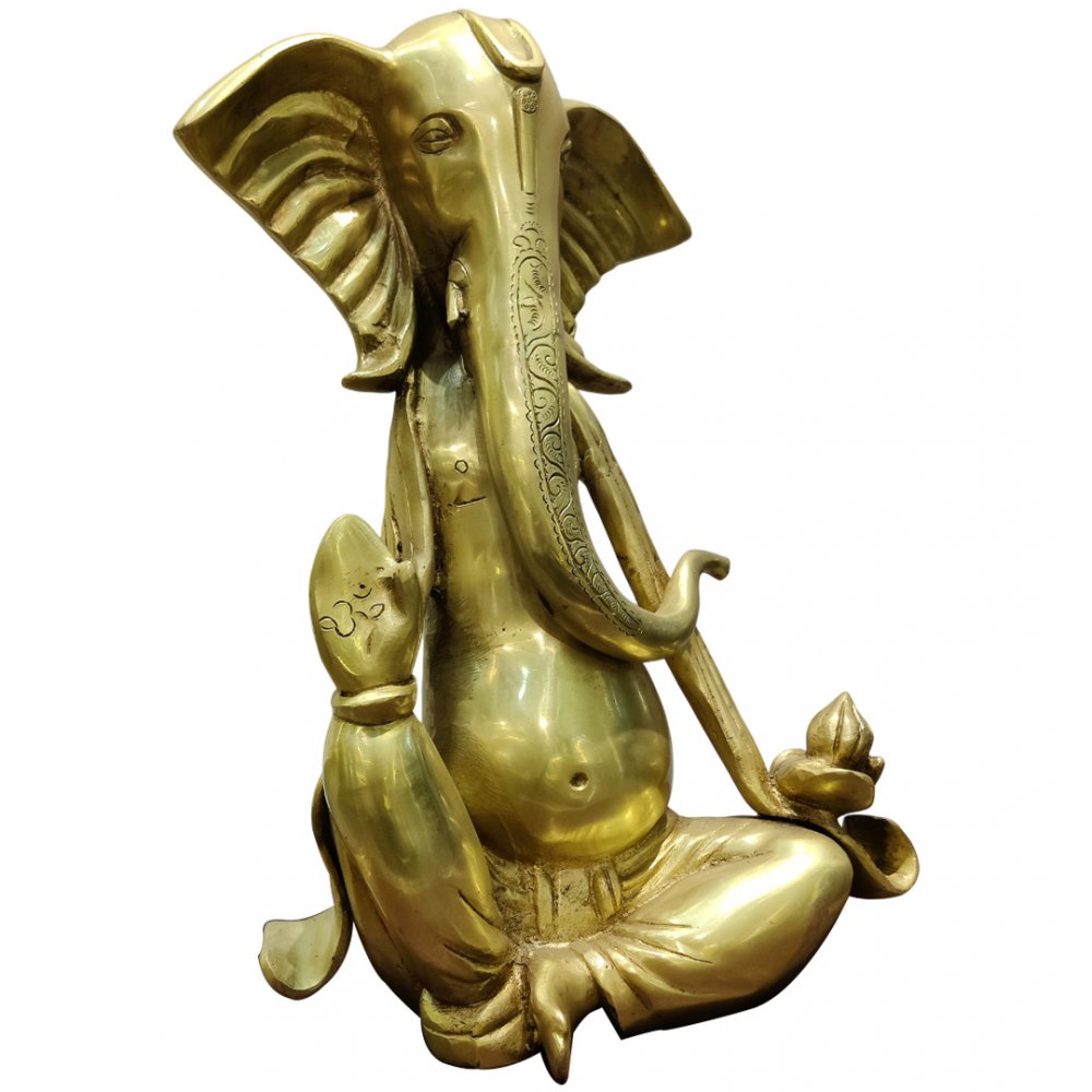 Meditative Brass Ganesha with Lotus
