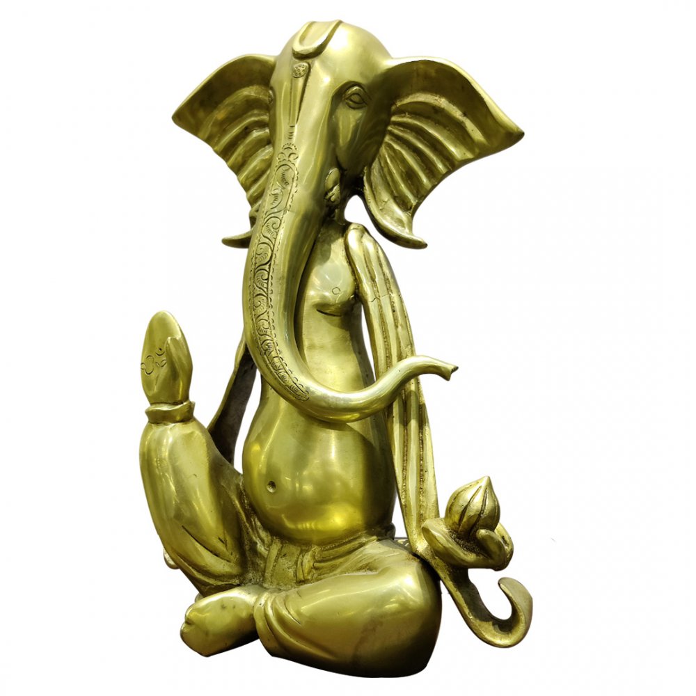 Meditative Brass Ganesha with Lotus