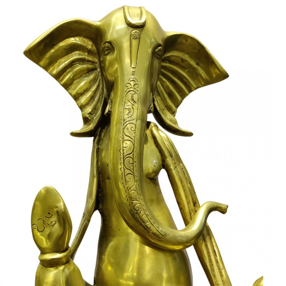 Meditative Brass Ganesha with Lotus