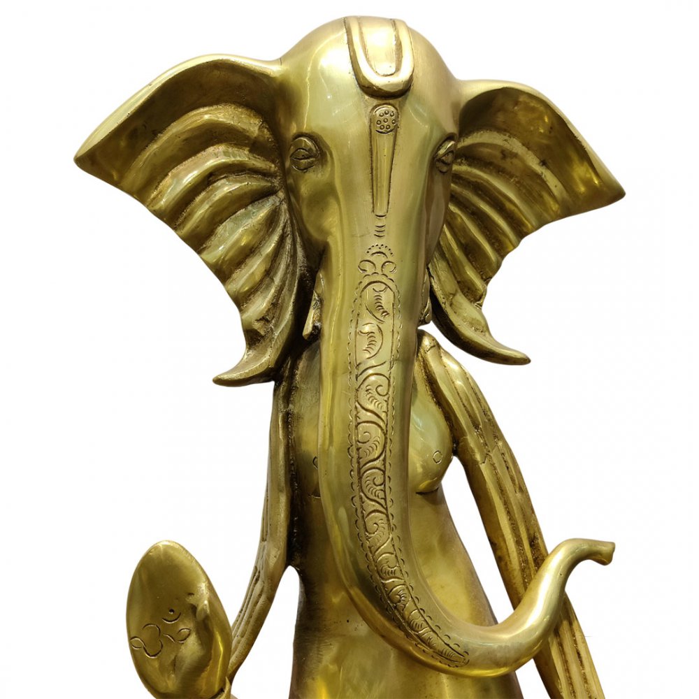 Meditative Brass Ganesha with Lotus
