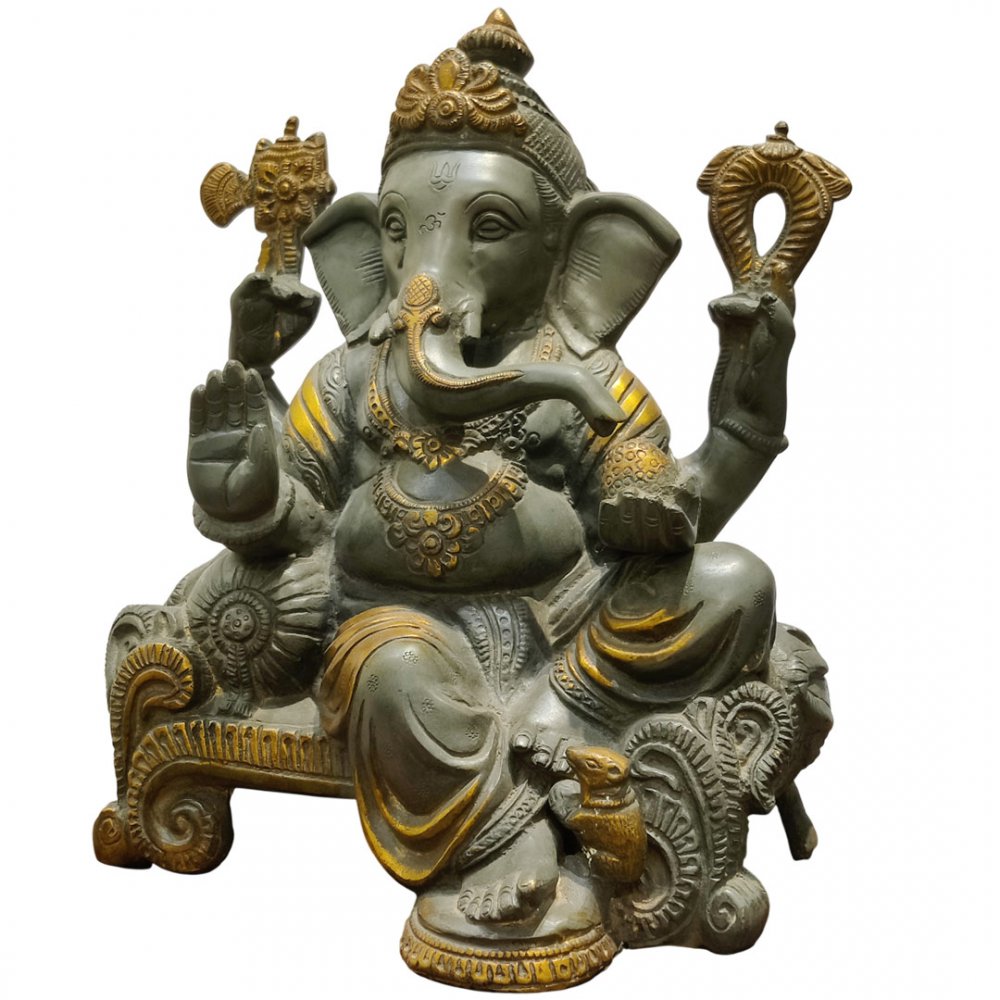 Seated Ganesha on Throne with Mouse
