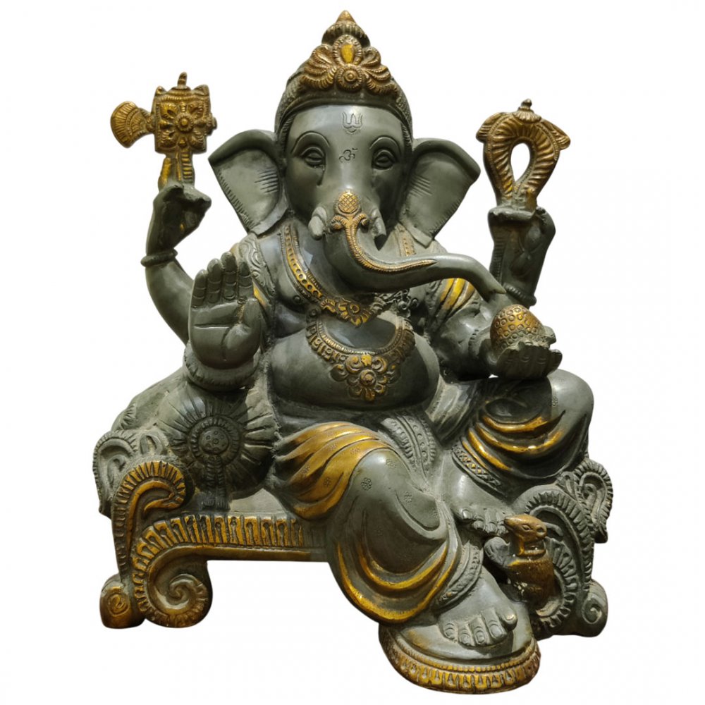 Seated Ganesha on Throne with Mouse