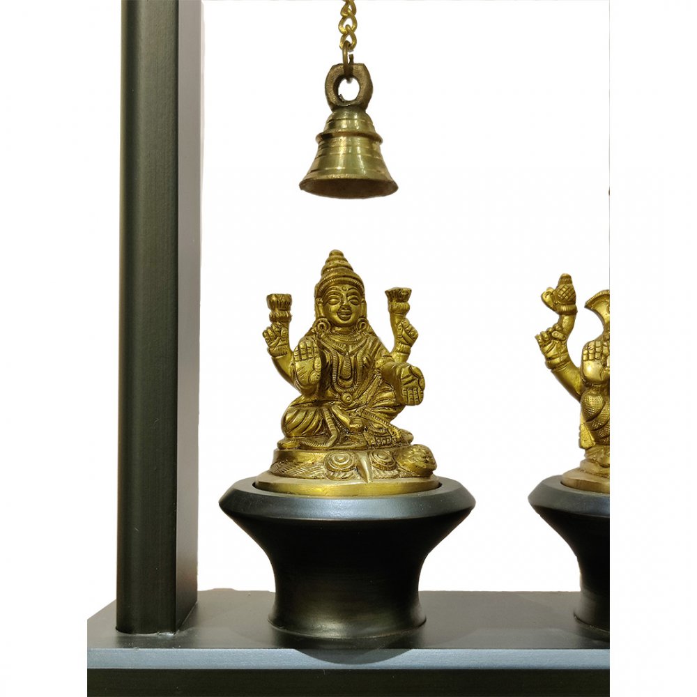 Swinging Lakshmi Ganesha with Bells in Wooden Frame