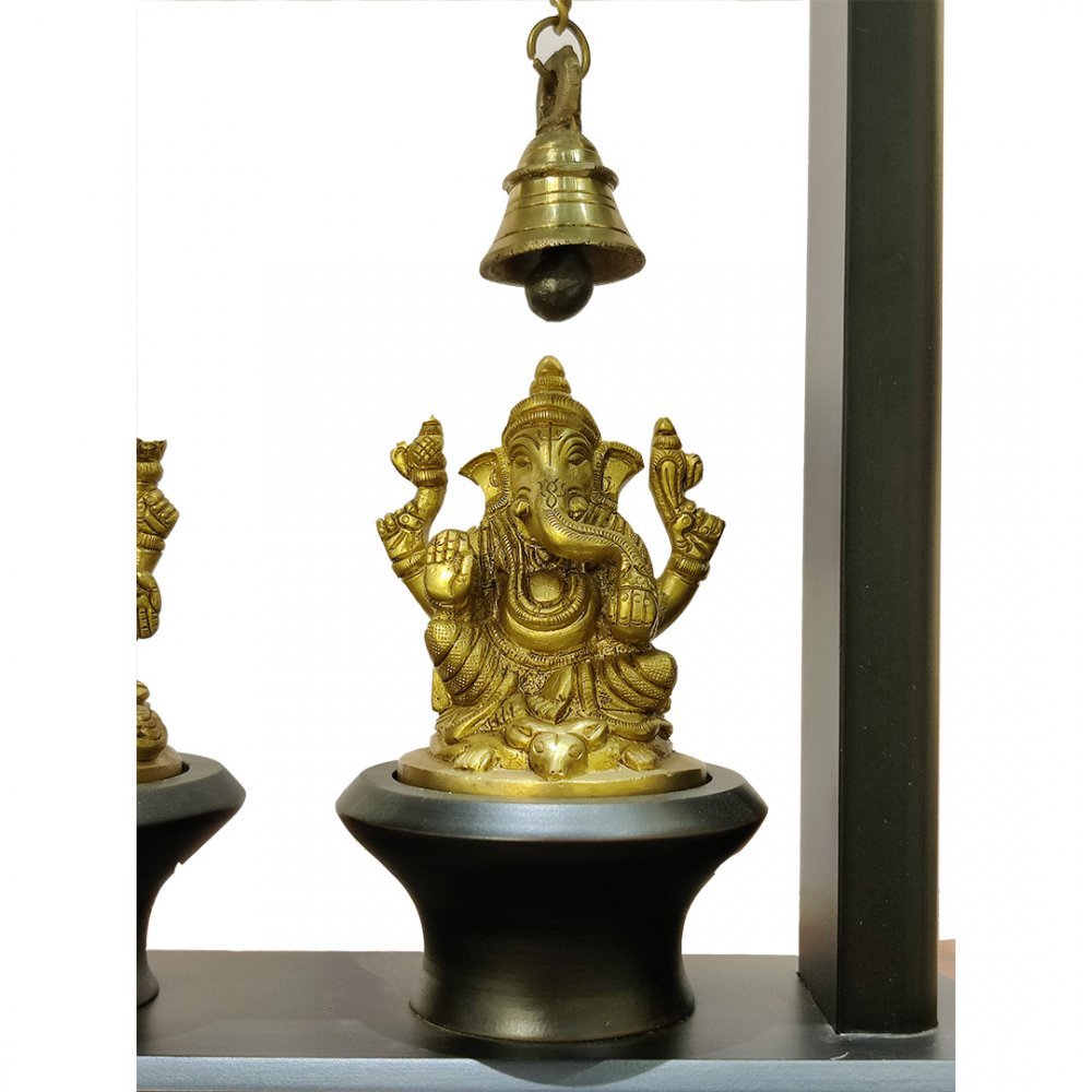 Swinging Lakshmi Ganesha with Bells in Wooden Frame