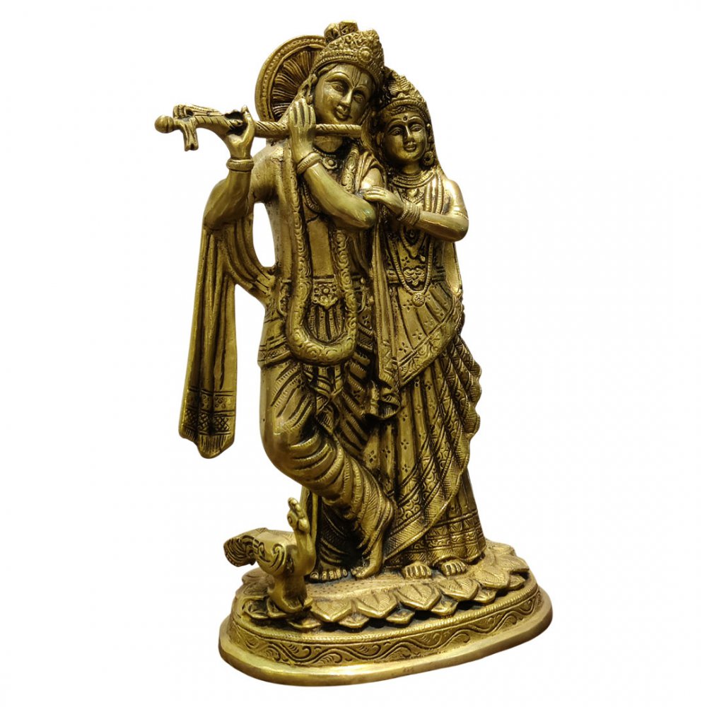 Enchanting Brass Radha Krishna Idol with Flute