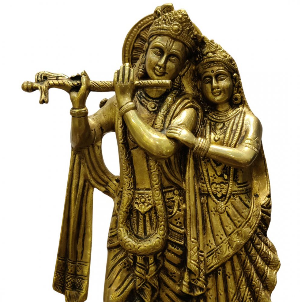 Enchanting Brass Radha Krishna Idol with Flute